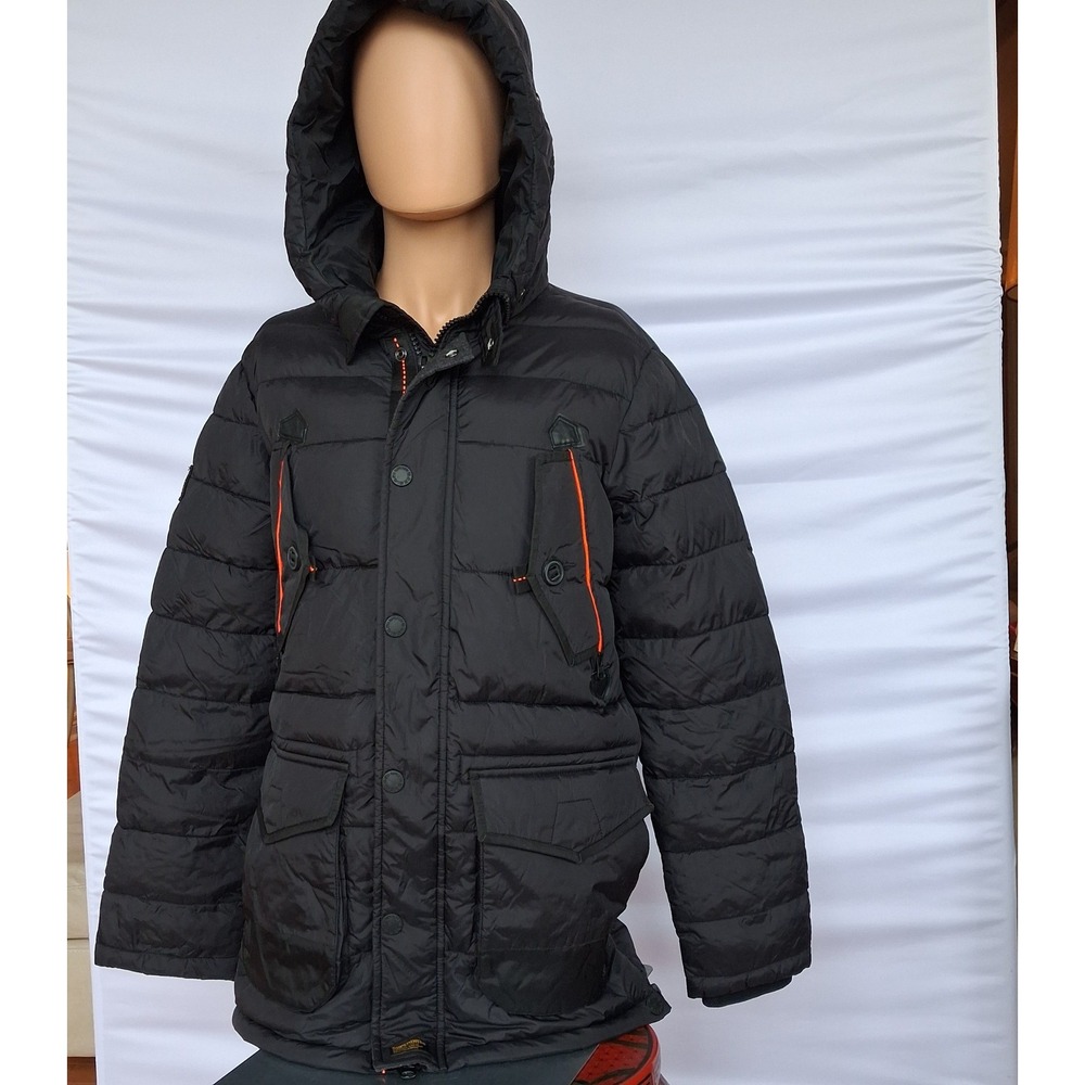 Superdry Flight International Corps Black Puffer Parka Jacket Hooded Mens Medium